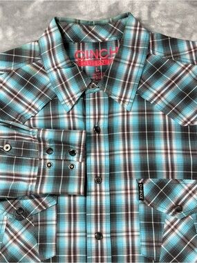 Cinch Modern Fit Blue Plaid Western Snap Shirt Large  0364
